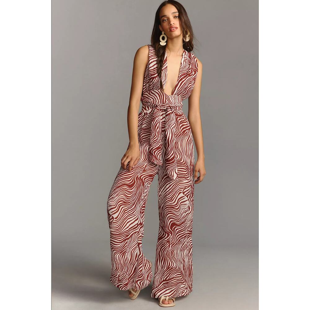 NWT Faithfull Plunge V-Neck Printed Wide-Leg Jumpsuit - Size XL